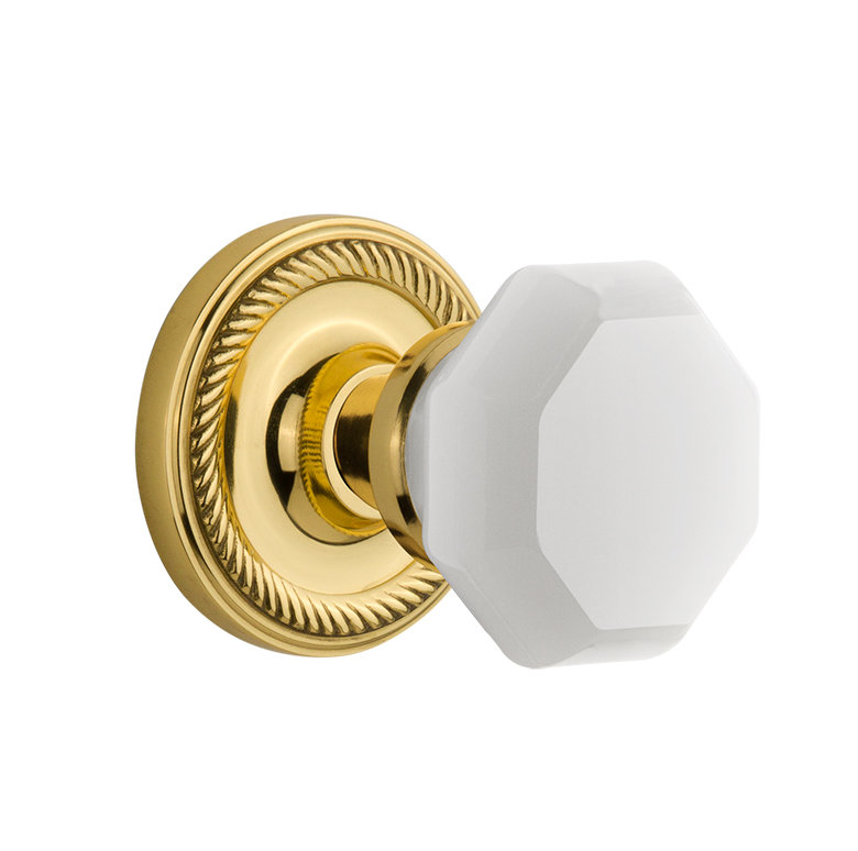 Rosette en corde avec bouton de lait blanc Waldorf, Laiton non laqué, 2 3/4 po