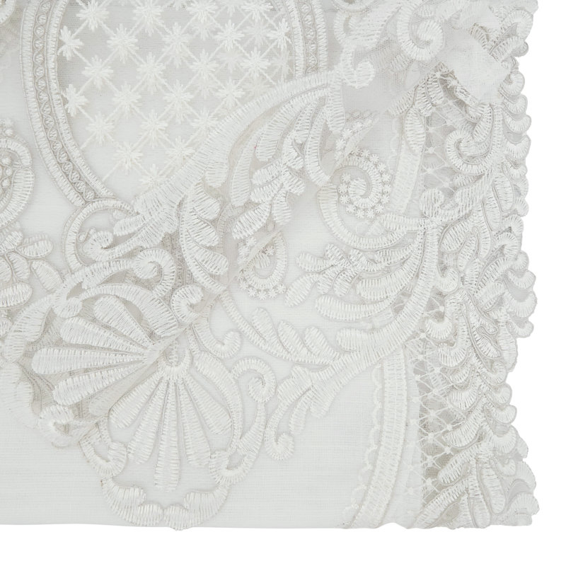Elegant White Embroidered Lace Table Runner, 16" x 72"