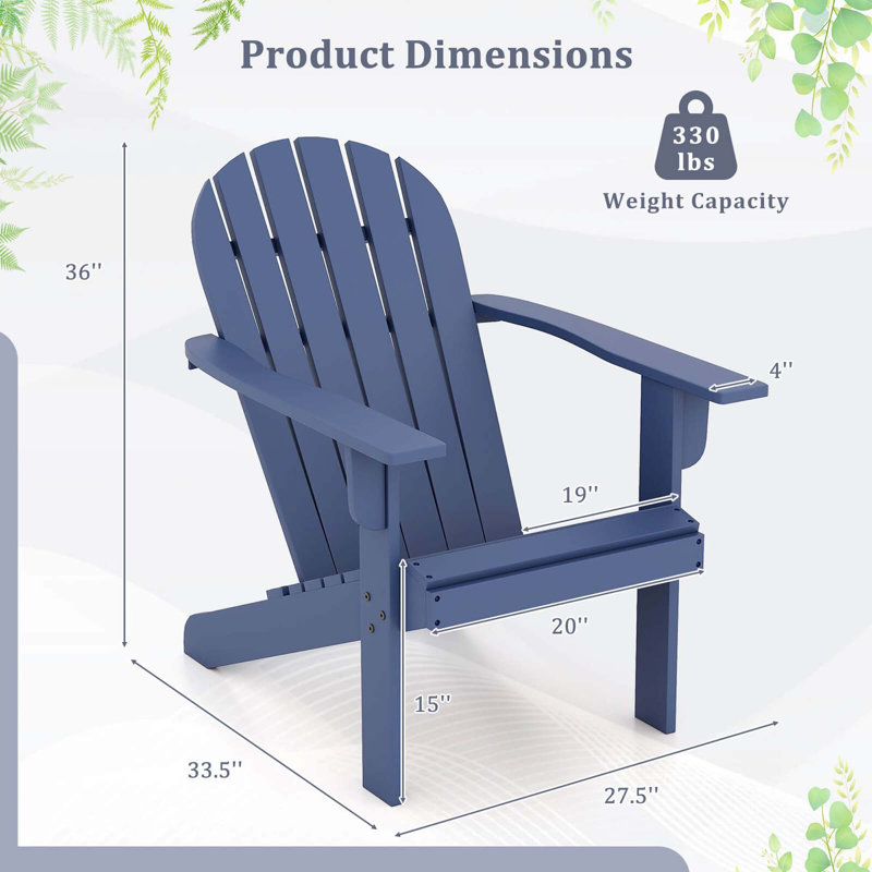 Patio Adirondack Chair With Inclined Seat High Backrest & Wide Armrests, Blue