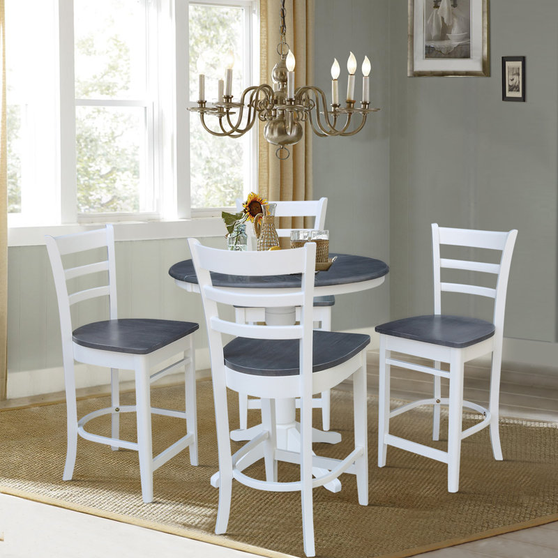 Clidy Counter Height Extendable Solid Wood Dining Set, 5, White/Heather Gray