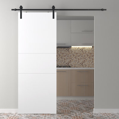 Narvika 80'' Solid + Manufactured Wood Flush Painted without Installation Hardware Kit Barn Door