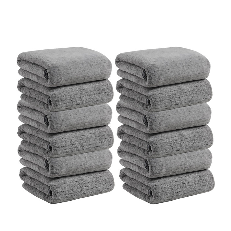 Soft Thick Absorbent 12 Piece Hand Towel Set, Polyester Fiber Towels For Bathroom Wash Face And Home Gift, 29.1x13.4in Gray