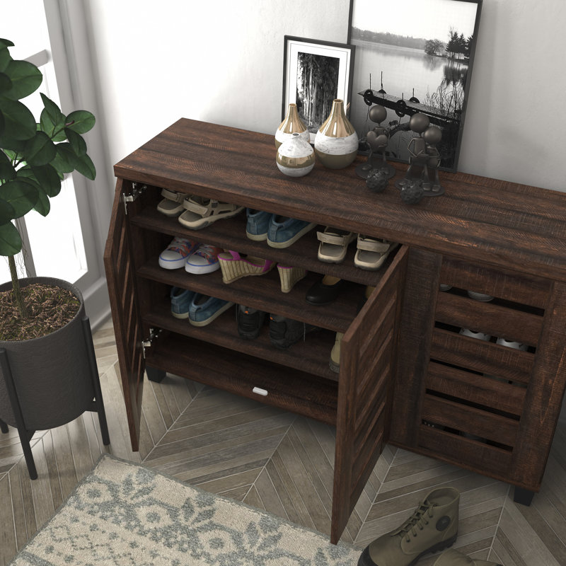 Millan 16 Pair Shoe Storage Cabinet, Dusty Walnut