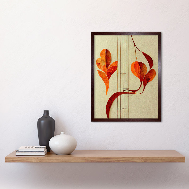 Abstract Autumn Musical Notes Music Staff - Print, Brown Framed Paper, 43cm H x 33cm W x 2cm D