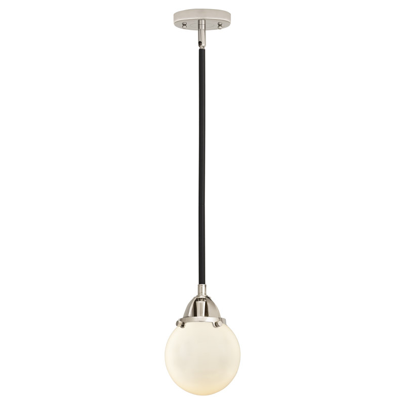 Luminaire suspendu sphère 1 lumière Lorri, Blanc mat, Ampoule à DEL rétro de 6 watts, Nickel poli noir