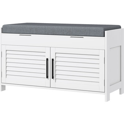 White Entryway Shoe Rack, Bench With Hidden Storage, Cushioned Seat, Adjustable Shelves, Shutter Doors, 352 Lbs Max Bearing Capacity For - White, Compartments, Cushion Load-Bearing Bedroom