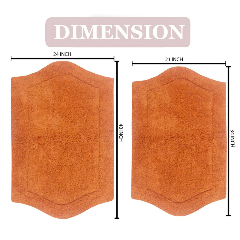 Morissette 100% Cotton Bath Rug, Non-slip, Absorbent, Machine Washable, Quick Dry 2 PCs set (21x34 / 24x40), Terracotta