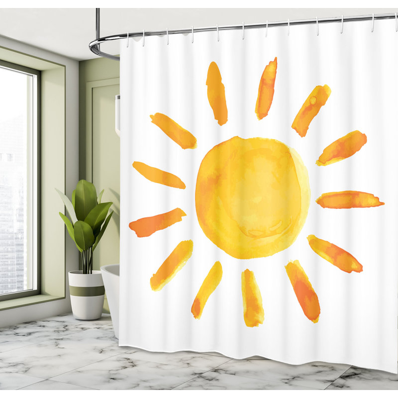 Aqua Beige Multicolor Fabric Shower Curtain with Sun Design