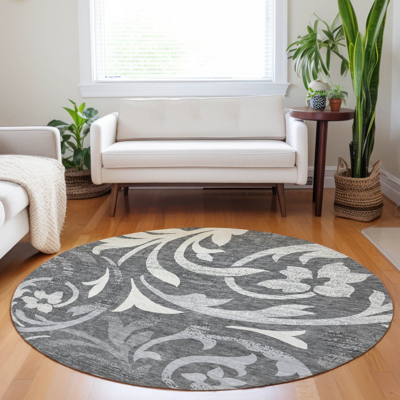 Premium Machine Washable Prisco Charcoal Rug, Round 8'