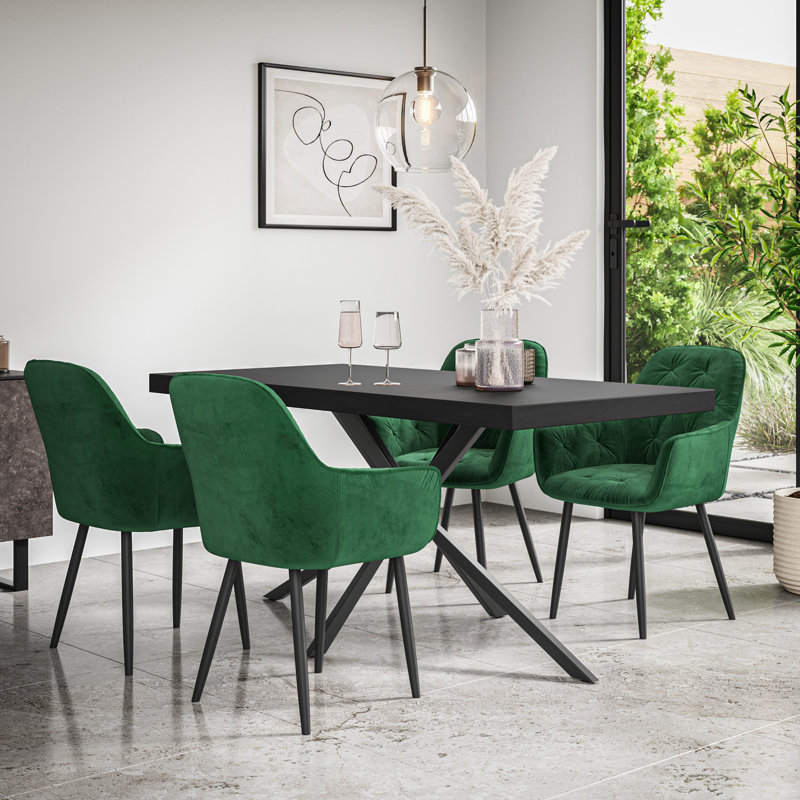 Agretha Dining Set, Black/Black/Green