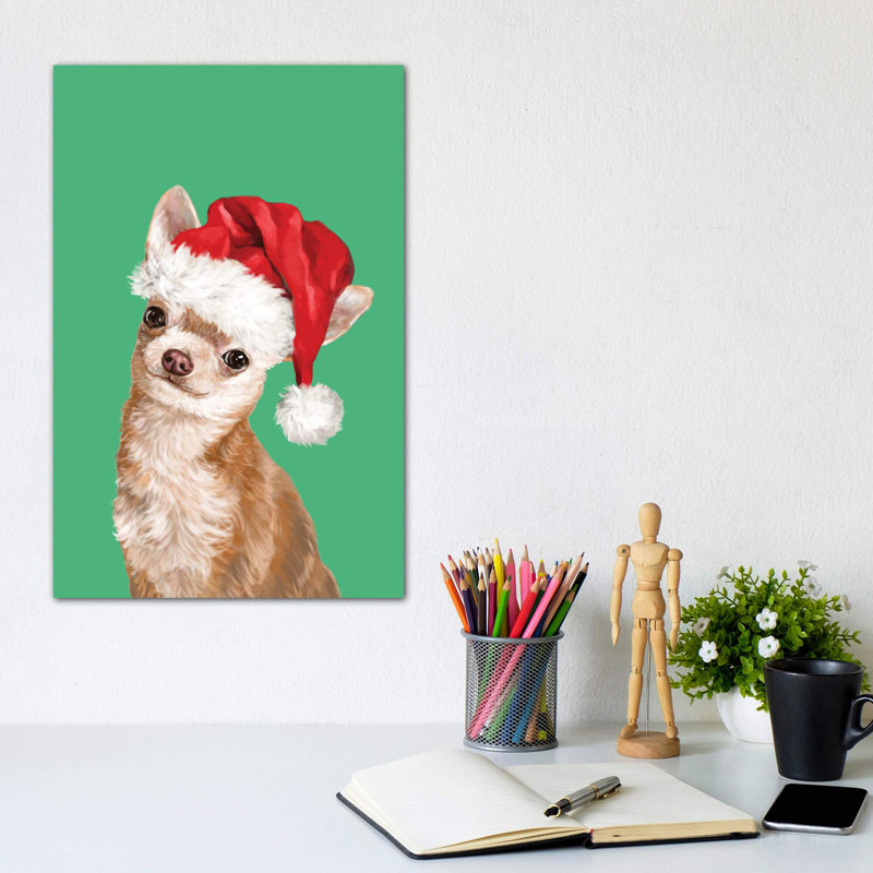 «Christmas Chihuahua» par Big Nose Work - impression d'art graphique, H 12 po x l 8 po x P 0,75 po, Toile tendue