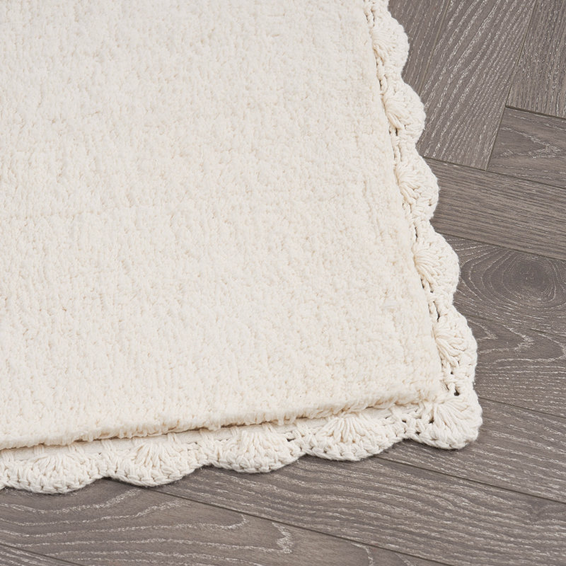 Laura Ashley Heathered Crochet Border Bath Rug 2-Piece Set, Set of 2 - 32" L x 20" W / 24" L x 17" W, Ivory