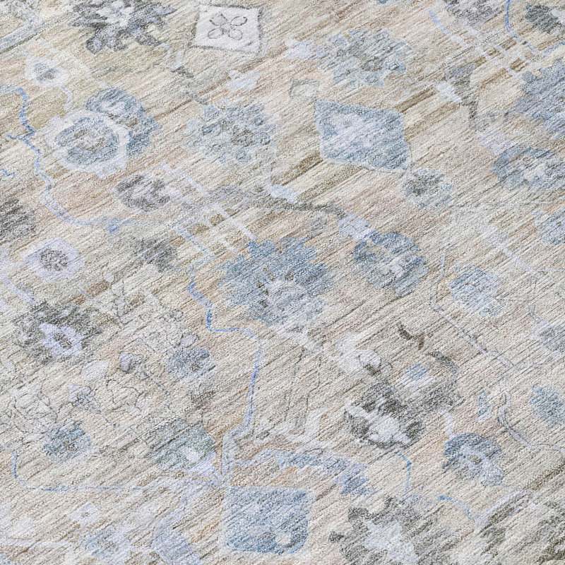 Beige Synthetic Machine Washable Non-Slip Area Rug 2'3" x 7'6"