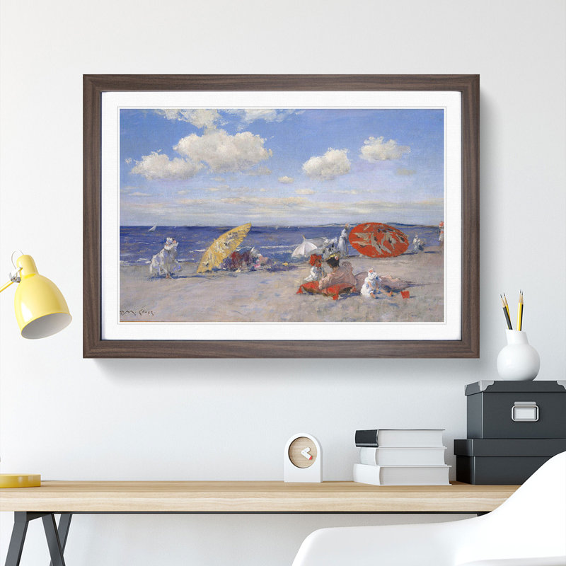 At the Seaside by William Merritt Chase - Picture Frame Graphic Art on MDF, 27cm H x 36cm W x 2cm D, Walnut Framed