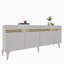 Console moderne Catena avec tablettes, blanc et or, panneau de particules enduit de mélamine à 100%, conception murale, parfaite pour le salon et le couloir, solution de rangement élégante et fonctionnelle-108055446