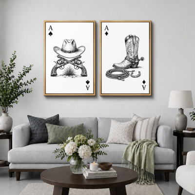 Western Cowboy, jeu de cartes, images de salon, impression sur toile encadrée, 2 pièces