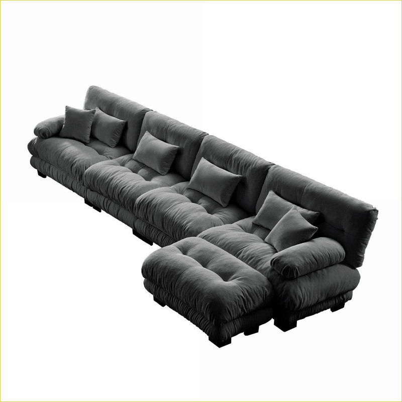 Canapés modulaires | Canapé modulaire en L 4 places pour salon, repose-pieds convertible gris ardoise moderne | Chenille | Gris