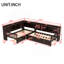 Lit plateforme en L simple avec lit gigogne, lit plateforme en bois massif avec tiroirs et tablettes de rangement, pas de sommier nécessaire, espresso-414459533