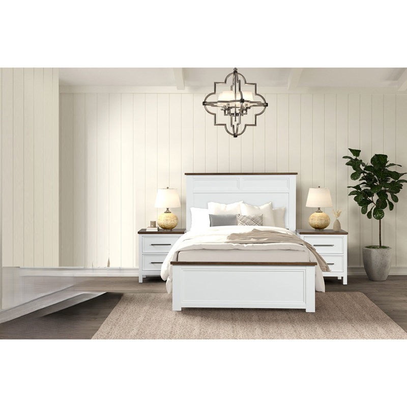 Ensemble de chambre à coucher 3 pièces avec tables de chevet blanches, Full / Double