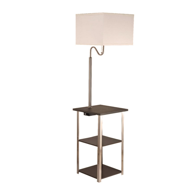 Lampe de table d'appoint carrée 58 "de haut" Dru "avec charge et port USB, argent