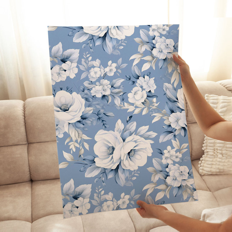 «Floral Winter Blue Flowers», reproduction d'art non encadrée, H 20 po x l 16 po