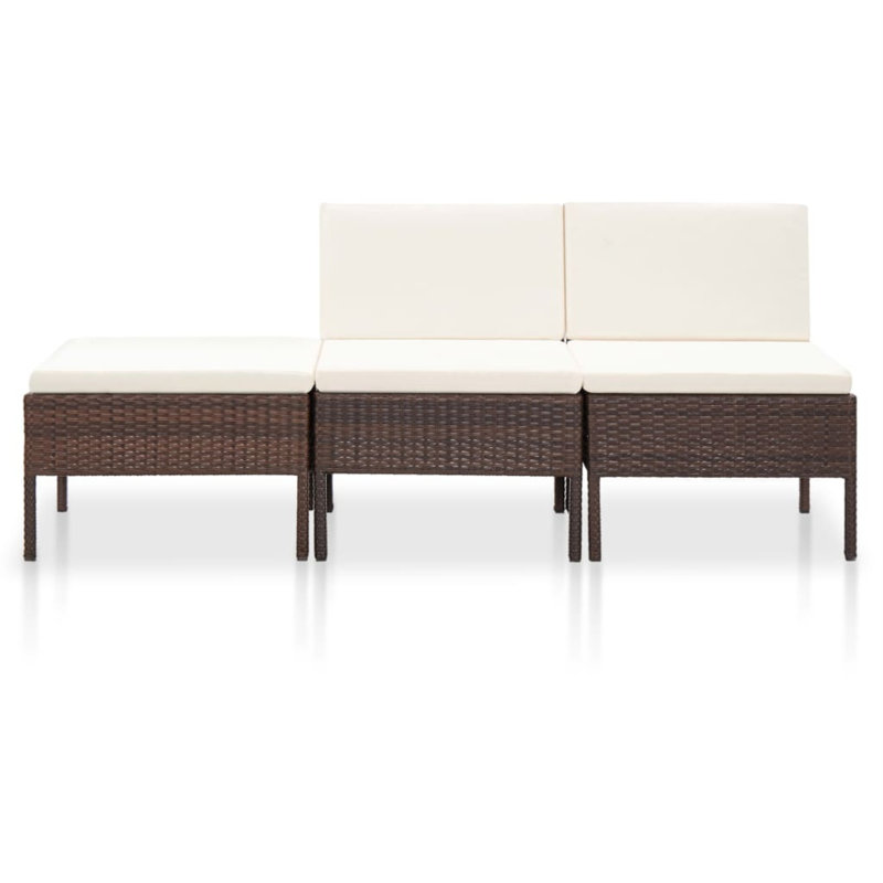 3 Piece Sofa Seating Group with Cushions, Cream, Brown