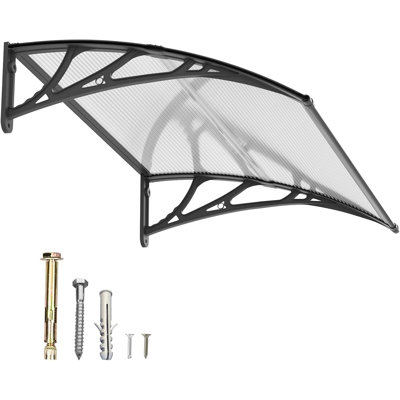 Window Awning Door Canopy Polycarbonate Hollow Sheet with Black ABS Bracket Overhang Exterior Awning for Door Entrance,Patio