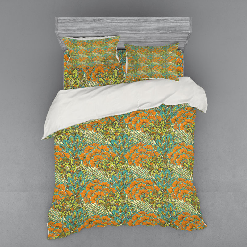 Eclectic Polyester Floral Duvet Cover, Queen Duvet Cover + 3 Additional Pieces