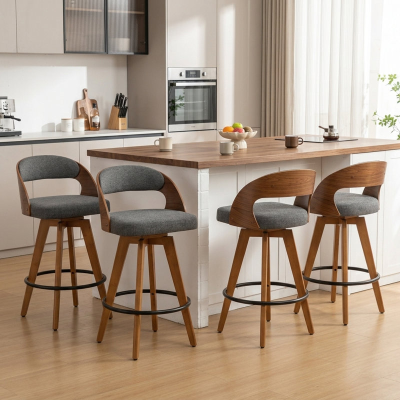 Ensemble de 4 tabourets pivotants Humphery, Lin gris, Tabouret de bar (siège d'une hauteur de 30 po)