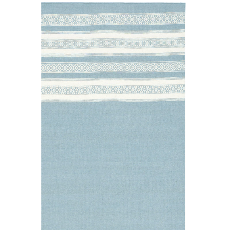 Rodgers Hand Woven Flat Weave Wool/Cotton Striped Rug in Turquoise, Rectangle 4' x 6'