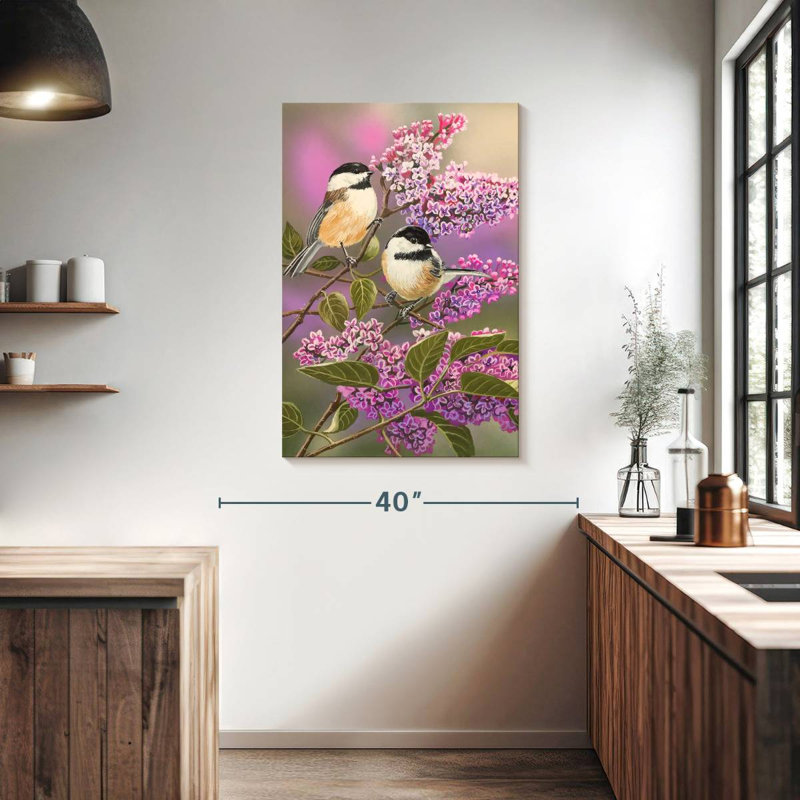 Brampt Lilacs And Chickadees, 39" H x 26" W