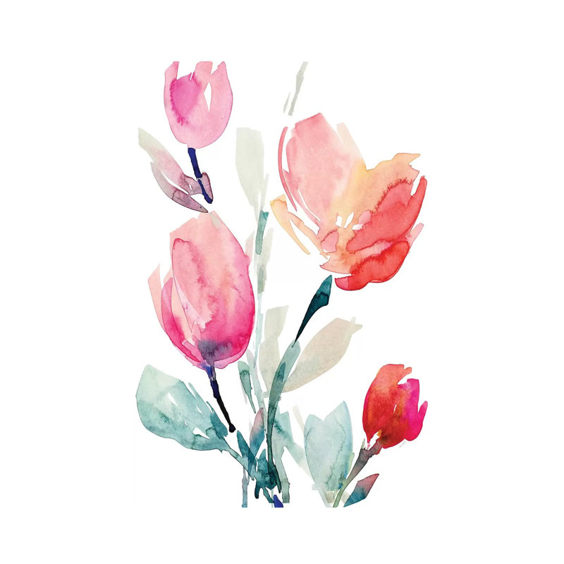 «Happy Tulips II» par Lanie Loreth - peinture sur toile tendue, H 12 po x l 8 po x P 0,75 po