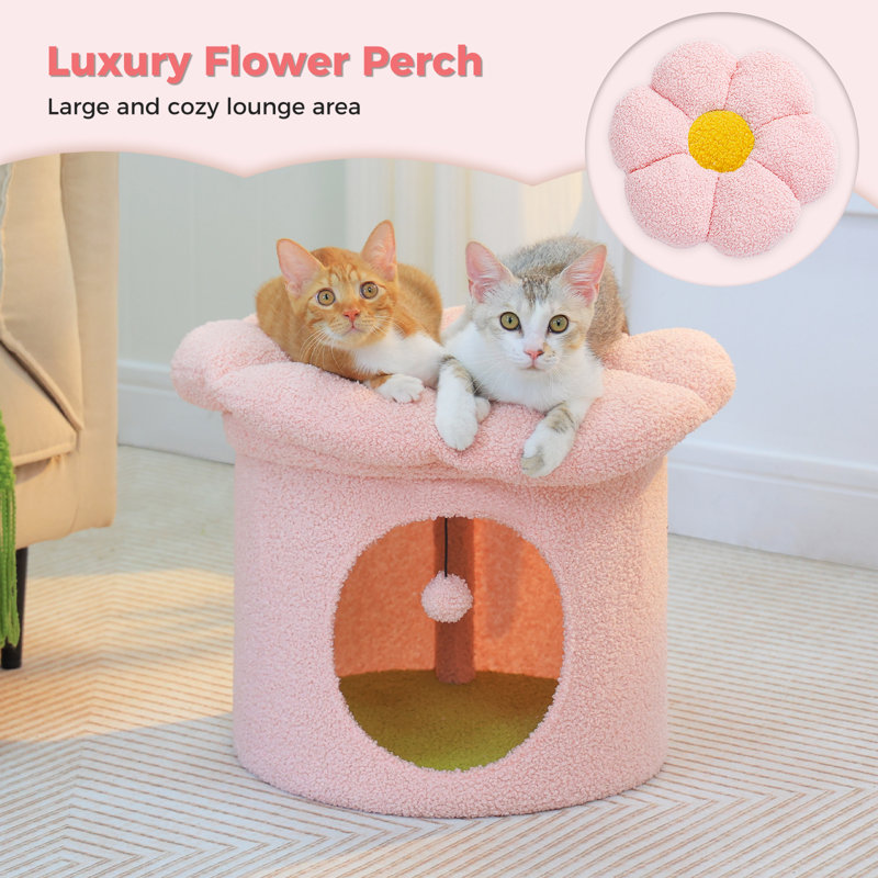Arbre à chat cylindrique en forme de fleur en forme de dôme 15,7 po de haut, Rose