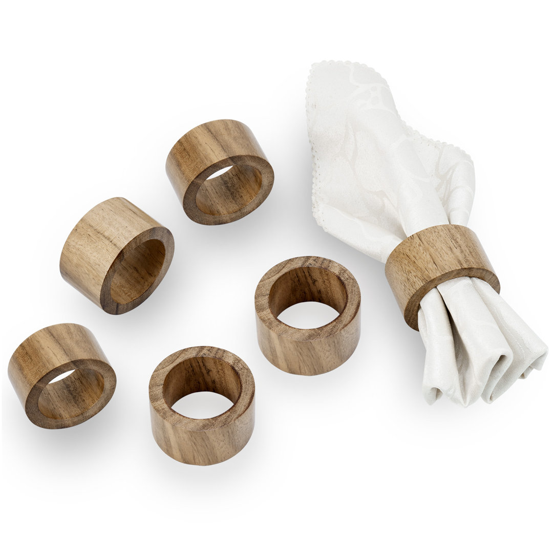 6 Piece Solid Wood Dinner Napkin Rings (Set of 6) Millwood Pines