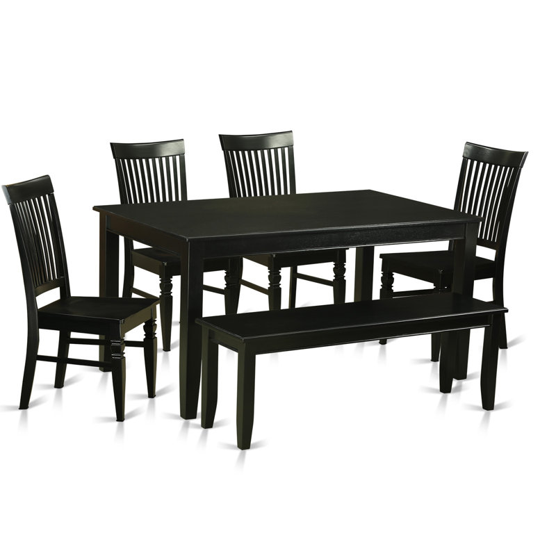 L'ensemble de salle à manger 6 pièces contient une table de salle à manger rectangulaire et 4 chaises de cuisine avec banc, noir