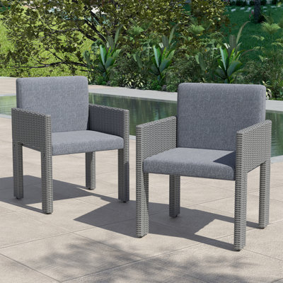 Set of 2 PE Rattan Patio Dining Chairs, All Weather Outdoor Dining Chairs With Cushions