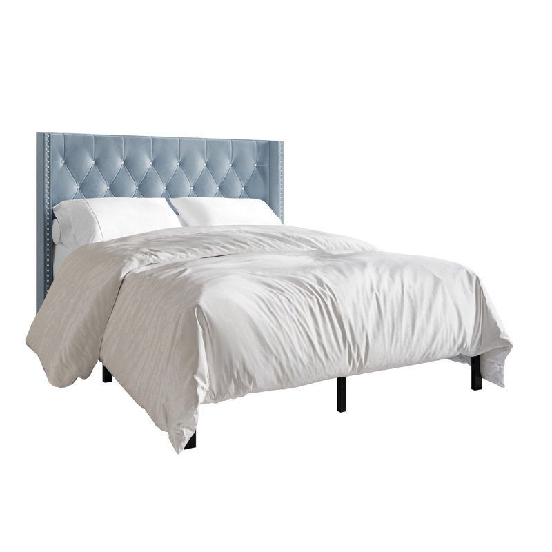 Ffyona Upholstered Wingback Bed, Full/Double, Light Blue