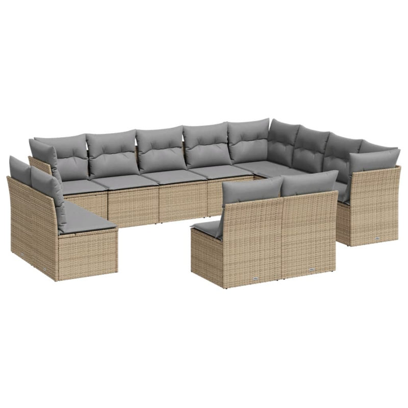 Garden Sofa Set Poly Rattan Large Adjustable Feet, Beige, Beige