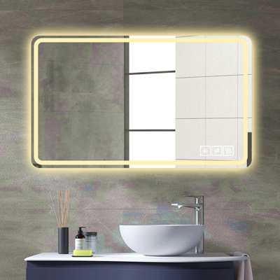 Miroir de salle de bain 24 po x 40 po à DEL avec miroirs de salle de bain avec lumières frontales anti-buée et sans miroir