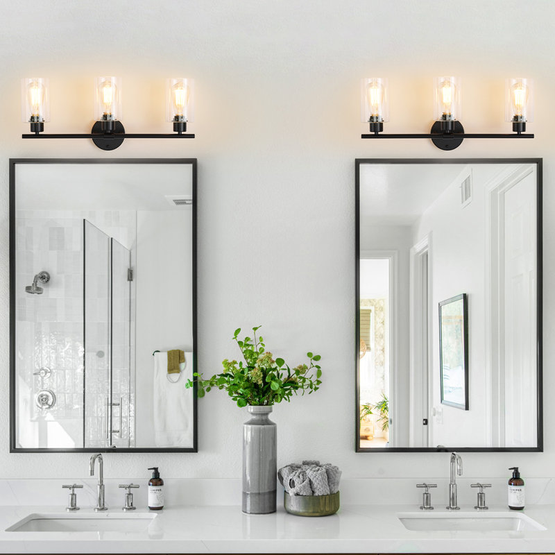 Applique murale à 3 lumières avec miroir et intensité variable pour miroir, Noir mat, Trois lumières