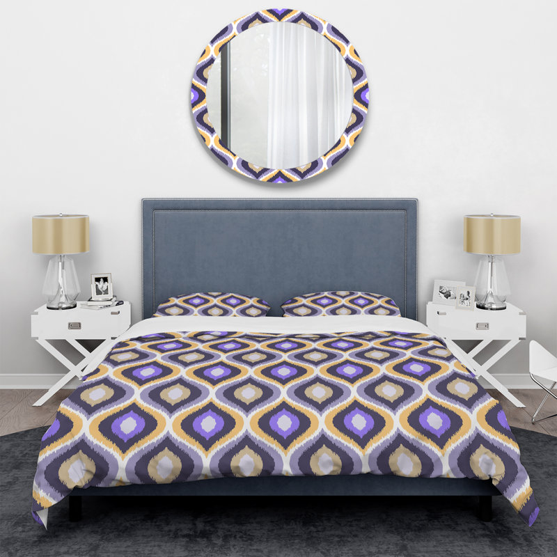 Ensemble de housse de couette à motif damassé mauve, Housse de couette pour très grand lit et 2 très