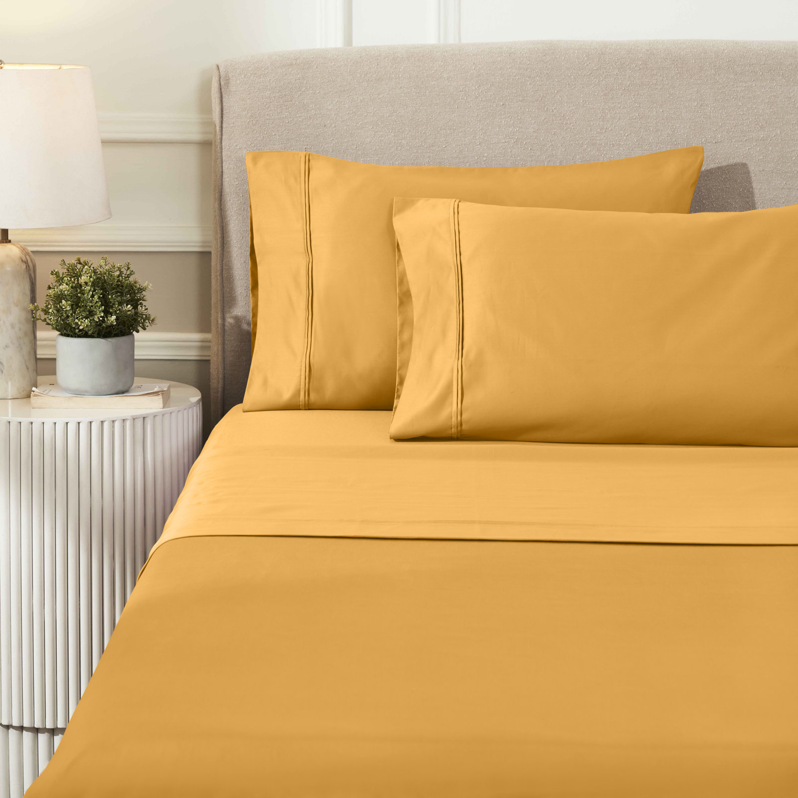Mellark Cotton Sheet Set, King Sheet Set with 2 Pillowcases, Dijon