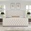 Grand lit tapissier capitonné DuJuan avec tête de lit à oreilles et garniture cloutée, crème-1092588058-1092588060