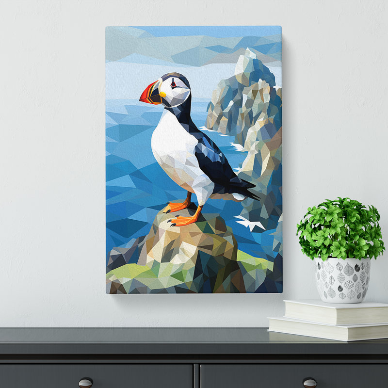 Puffin Cubism Art - Wrapped Canvas, 50cm H x 35cm W x 3cm D