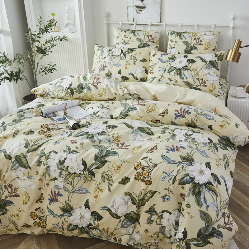  800 Thread Count 100% Egyptian Cotton Duvet Cover Set，3pcs Elegant Pastoral Boho Floral Bedding Set, Soft Breathable And Skin-friendly Duvet Cover, Aesthetic Botanical Pattern for Bedroom Guest Room Student Dorm All Seasons