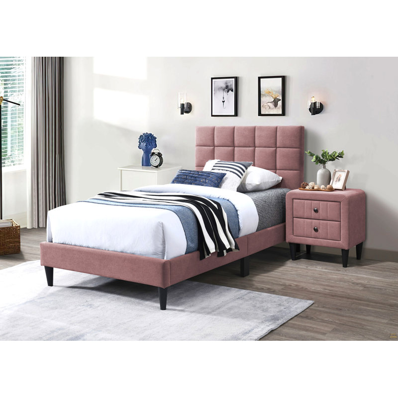 Tête de lit double capitonnée réglable, Lit double, Rose