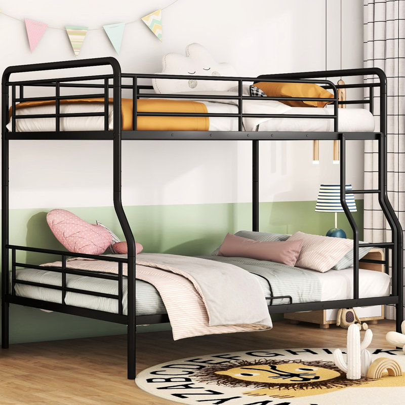 Lit superposé double au-dessus de grand lit double, noir - conception épurée, s'adapte au cadre stable en fer de la chambre à coucher des adolescents, polyvalent