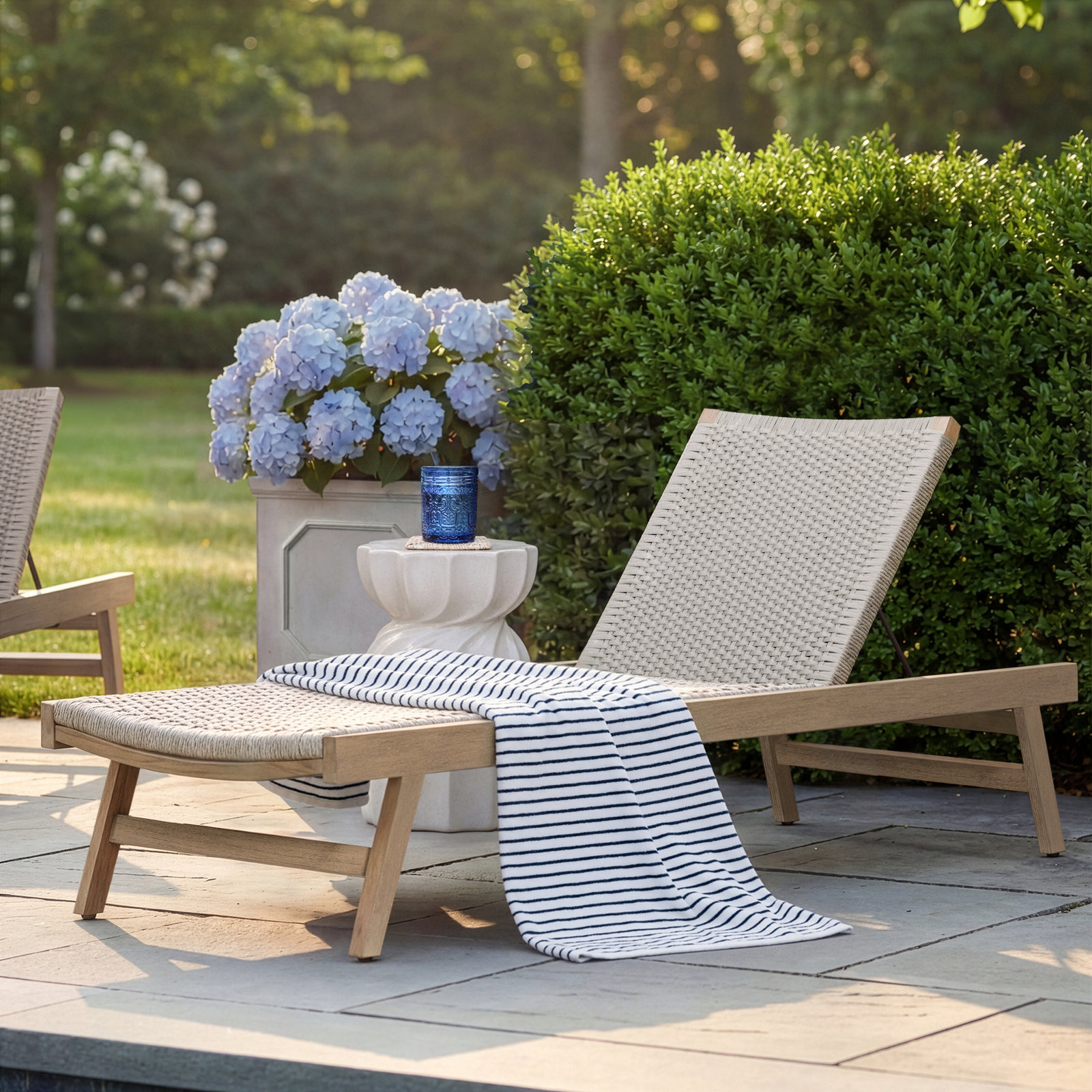 Neecy 27.5'' Outdoor Teak Chaise Lounge, Weathered Gray/Black