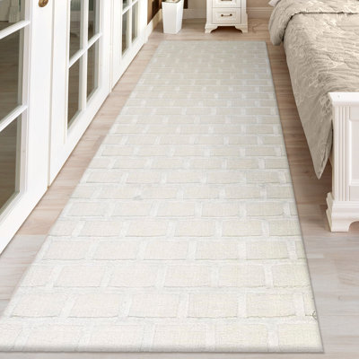 Tapis de couloir beige noué à la main de haute qualité