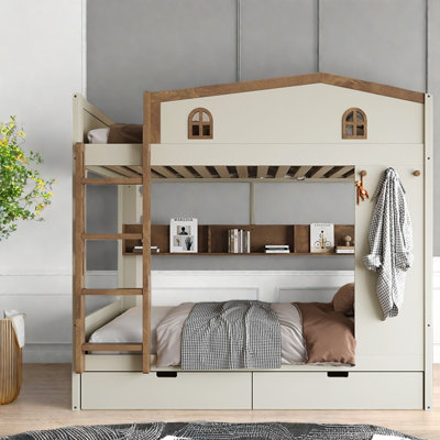 Beds With Storage, Full Over Full Wood Mdf Farmhouse Home Bunk Bed
